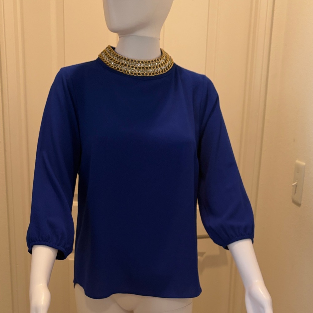 Moa Moa Cobalt Blouse with Metallic Accents